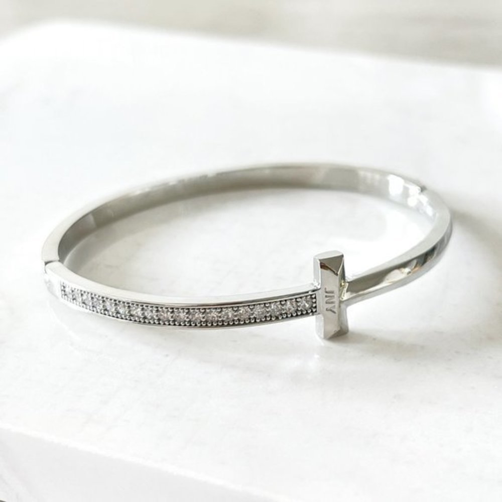 Jones New York T Bangle Bracelet Platinum Plated